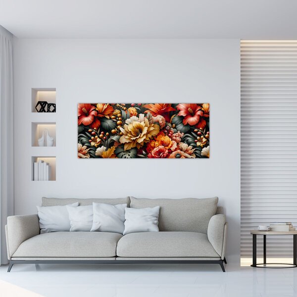 Slika - Narančasto-crveni cvjetovi (120x50 cm)
