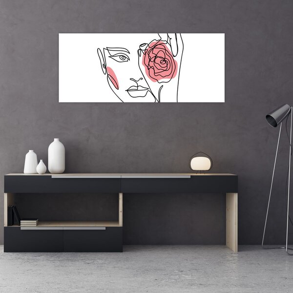 Slika - Crtano lice s ružom (120x50 cm)