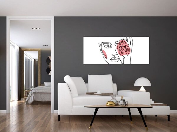 Slika - Crtano lice s ružom (120x50 cm)