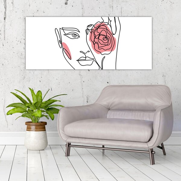 Slika - Crtano lice s ružom (120x50 cm)