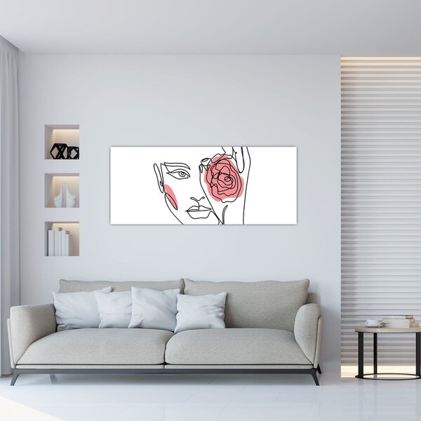 Slika - Crtano lice s ružom (120x50 cm)