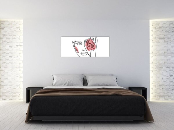 Slika - Crtano lice s ružom (120x50 cm)