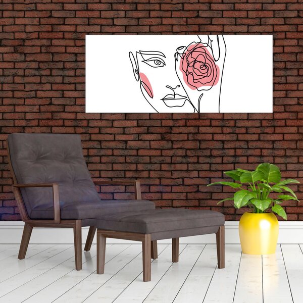 Slika - Crtano lice s ružom (120x50 cm)