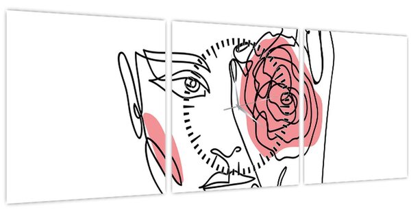Slika - Crtano lice s ružom (sa satom) (90x30 cm)