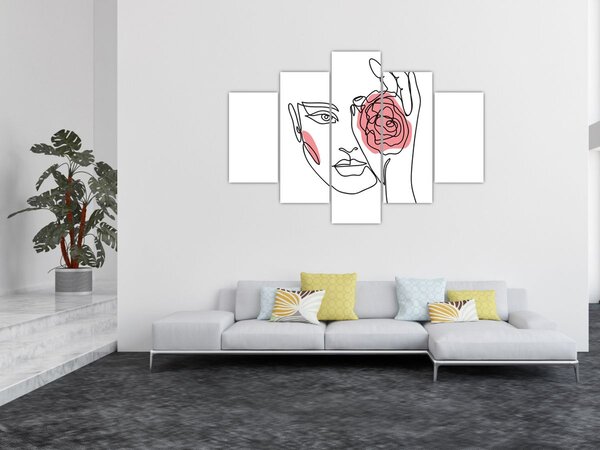 Slika - Crtano lice s ružom (150x105 cm)