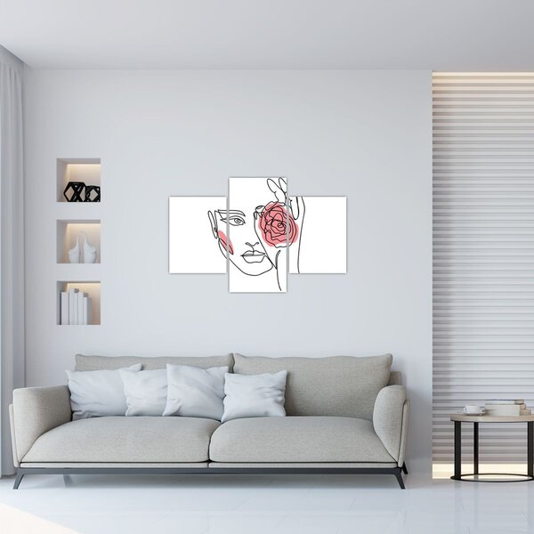 Slika - Crtano lice s ružom (90x60 cm)