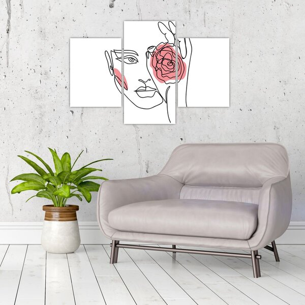 Slika - Crtano lice s ružom (90x60 cm)