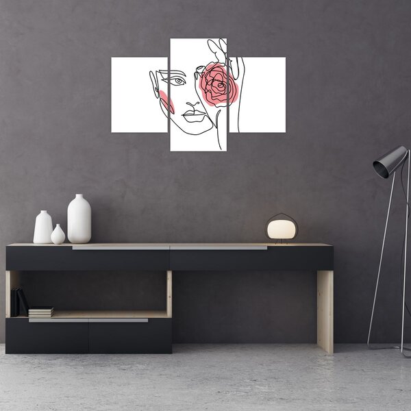 Slika - Crtano lice s ružom (90x60 cm)