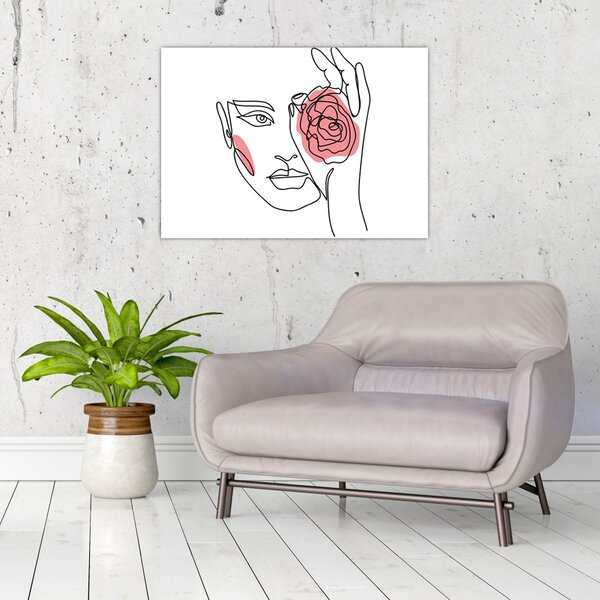 Slika - Crtano lice s ružom (70x50 cm)