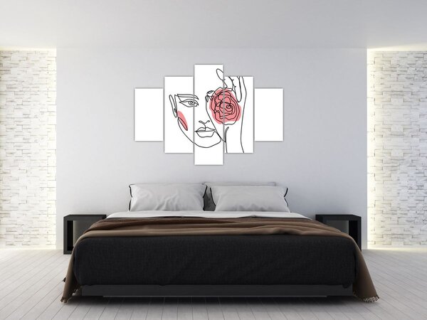 Slika - Crtano lice s ružom (150x105 cm)