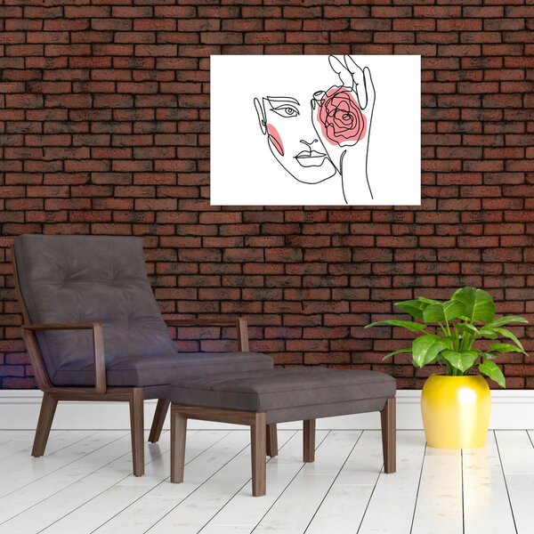 Slika - Crtano lice s ružom (70x50 cm)