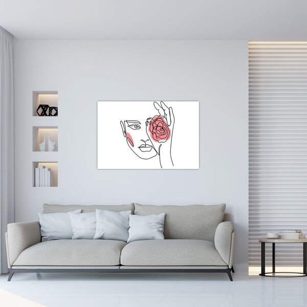 Slika - Crtano lice s ružom (90x60 cm)