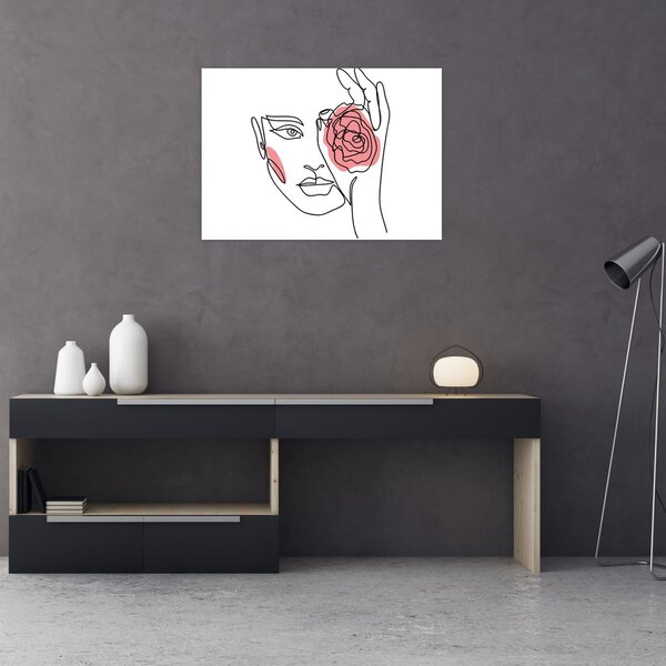 Slika - Crtano lice s ružom (70x50 cm)