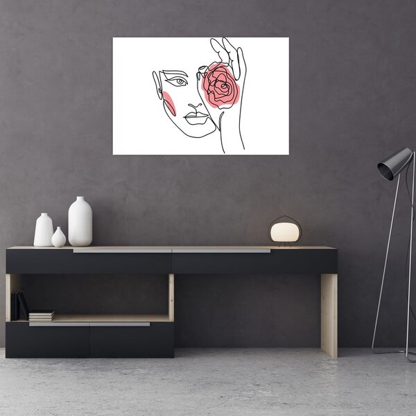 Slika - Crtano lice s ružom (90x60 cm)