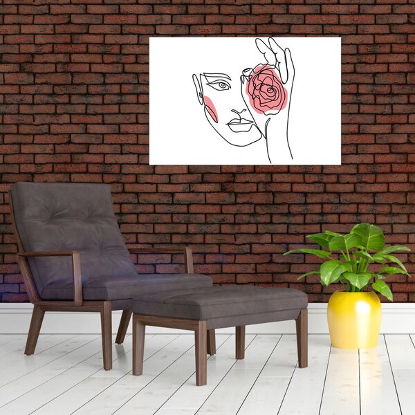 Slika - Crtano lice s ružom (90x60 cm)