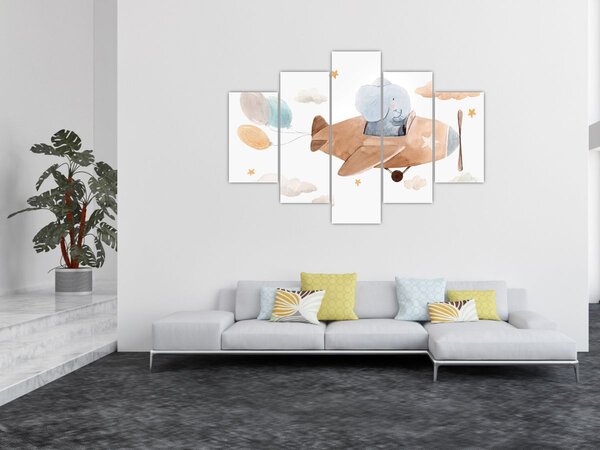 Slika - Akvarel slon u avionu (150x105 cm)