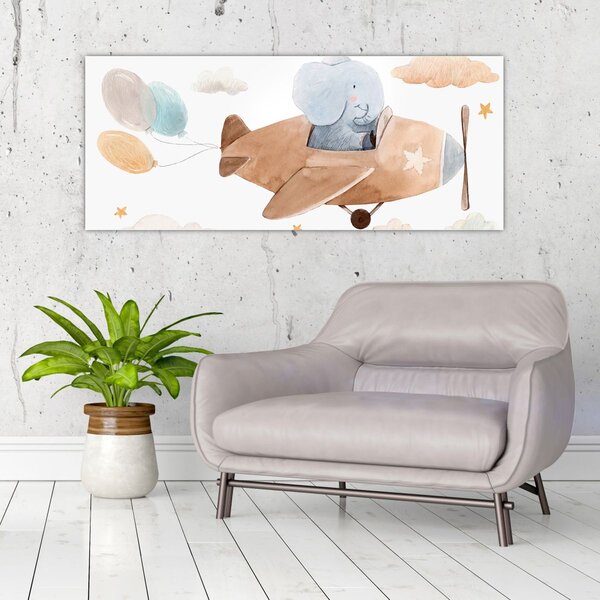 Slika - Akvarel slon u avionu (120x50 cm)