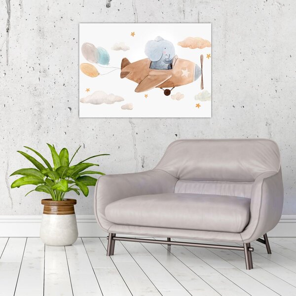 Slika - Akvarel slon u avionu (70x50 cm)