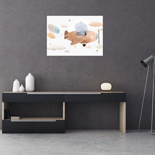 Slika - Akvarel slon u avionu (70x50 cm)