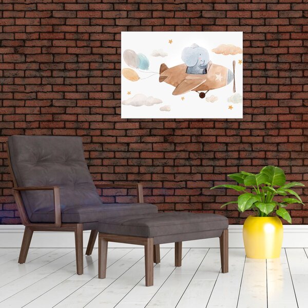 Slika - Akvarel slon u avionu (70x50 cm)