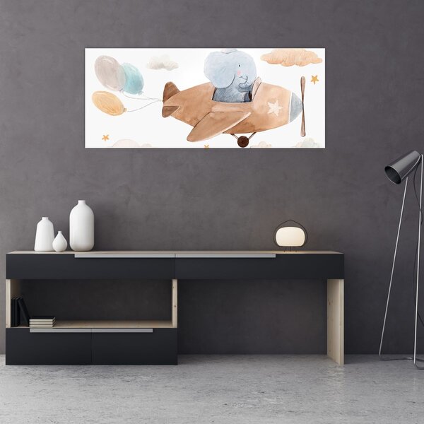 Slika - Akvarel slon u avionu (120x50 cm)