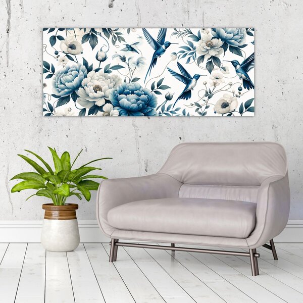 Slika - Kolibri s cvijećem (120x50 cm)