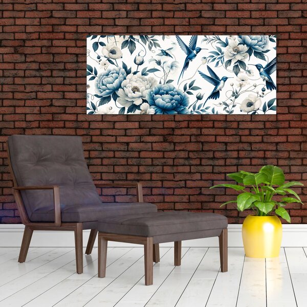 Slika - Kolibri s cvijećem (120x50 cm)