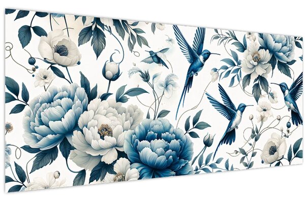 Slika - Kolibri s cvijećem (120x50 cm)
