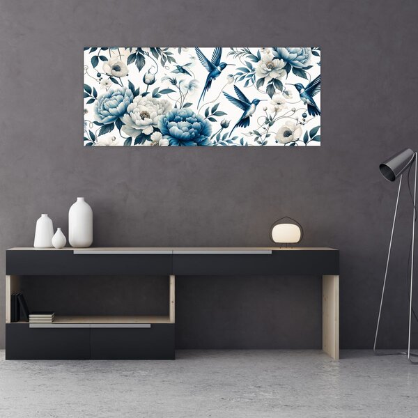 Slika - Kolibri s cvijećem (120x50 cm)