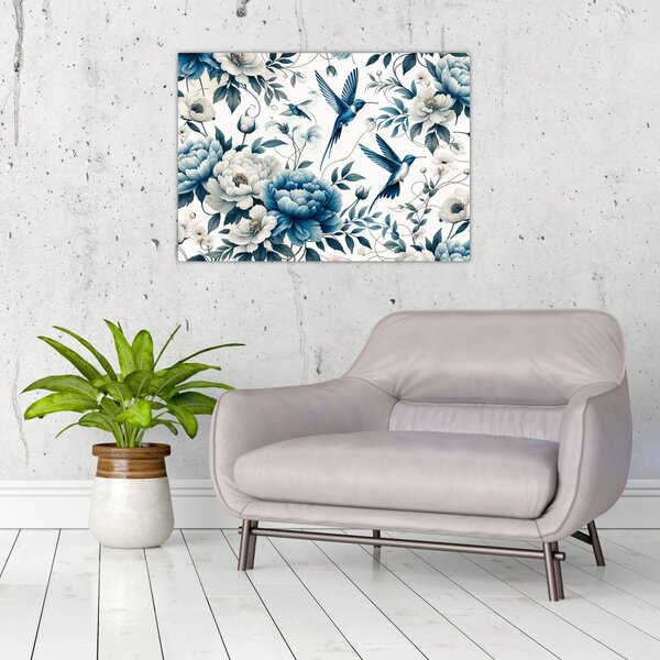 Slika - Kolibri s cvijećem (70x50 cm)