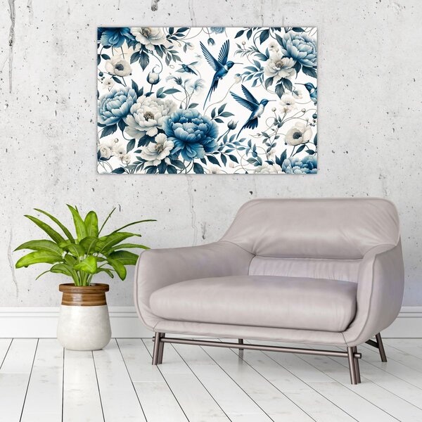 Slika - Kolibri s cvijećem (90x60 cm)