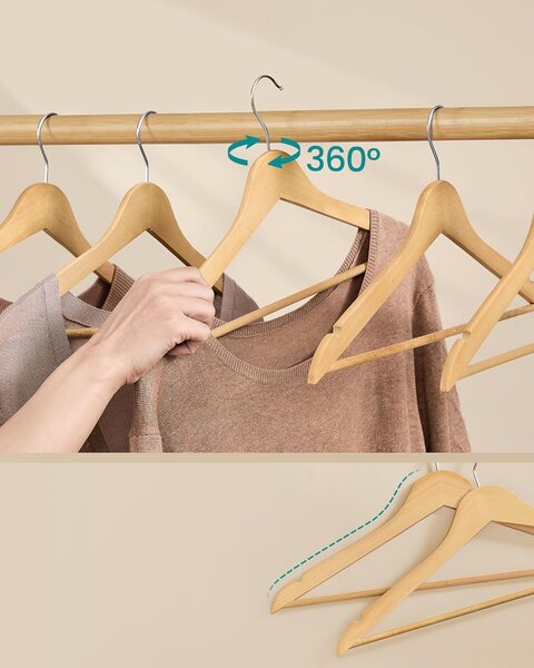Set od 30 drvenih vješalica od breze, prirodne boje drveta | SONGMICS