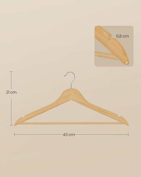 Set od 30 drvenih vješalica od breze, prirodne boje drveta | SONGMICS