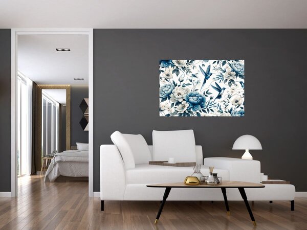 Slika - Kolibri s cvijećem (90x60 cm)