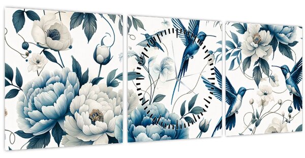 Slika - Kolibri s cvijećem (sa satom) (90x30 cm)