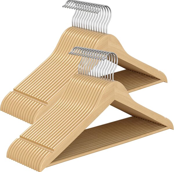 Set od 30 drvenih vješalica od breze, prirodne boje drveta | SONGMICS