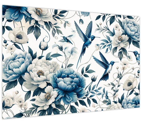 Slika - Kolibri s cvijećem (90x60 cm)