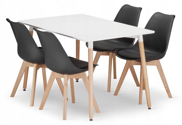 Blagovaonski set 1 + 4, stol ADRIA 120x80cm bijeli + stolice BALI MARK crna