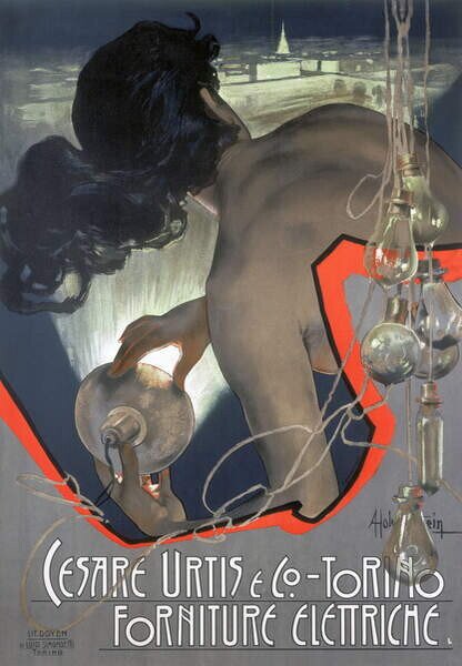Reprodukcija Cesare Urtis & Co, Torino - Forniture Elettriche', poster, Italian, 1900, Hohenstein, Adolfo