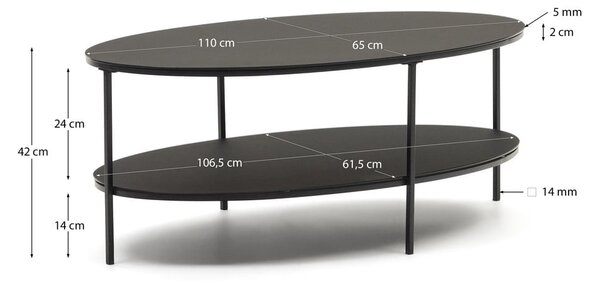 Crni stolić za kavu sa staklenom pločom stola 65x110 cm Fideia – Kave Home