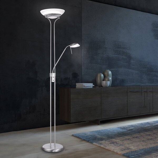 FISCHER & HONSEL LED podna lampa Bazen s rukom za čitanje, CCT funkcija, prigušiva, Sivo, Dnevni boravak/blagovaonica, Metal, Svjetlo za čitanje