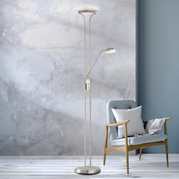 FISCHER & HONSEL LED podna lampa Bazen s rukom za čitanje, CCT funkcija, prigušiva, Sivo, Dnevni boravak/blagovaonica, Metal, Svjetlo za čitanje
