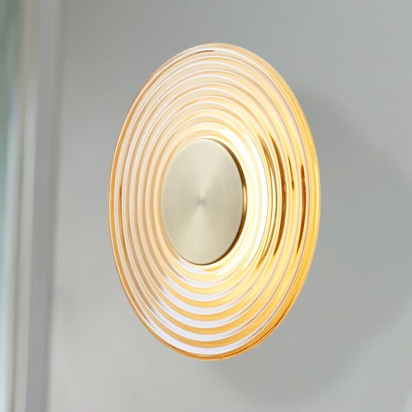 Searchlight LED zidna lampa Cleo, jantarne/mesingane boje, Ø 30 cm, staklo, prigušiva, Bež, Dnevni boravak/blagovaonica, Staklo