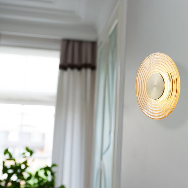 Searchlight LED zidna lampa Cleo, jantarne/mesingane boje, Ø 30 cm, staklo, prigušiva, Bež, Dnevni boravak/blagovaonica, Staklo