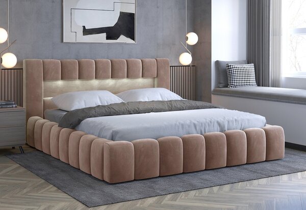 Zondo Bračni krevet 140 cm Luxa (svijetlo smeđa) (s podnicom, prostorom za odlaganje i LED). 1041551