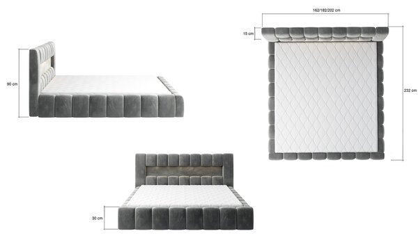 Zondo.hr Bračni krevet 140 cm Luxa (antracit) (s podnicom, prostorom za odlaganje i LED). Akcija -16%. 1041559