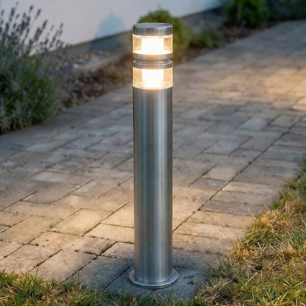 Lindby LED svjetiljka za put Lanea, 60 cm, siva, nehrđajući čelik, IP44, Metalik, Nehrđajući čelik