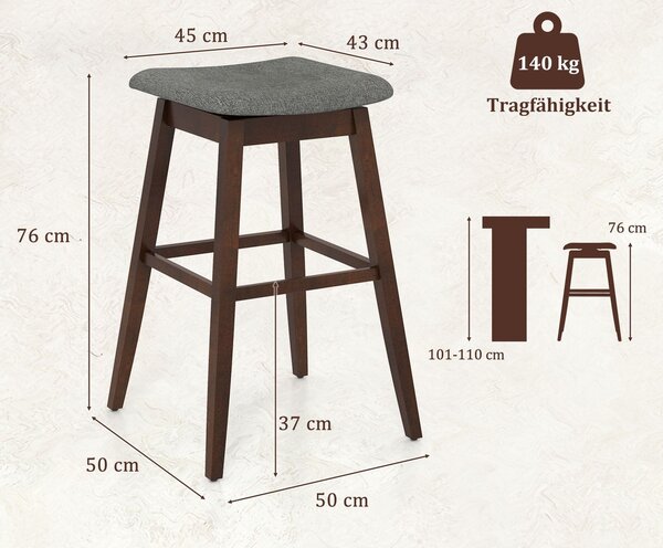 Set od 2 barske stolice s osloncem za noge, okretna barska stolica od 360°, tapecirana bistro stolica
