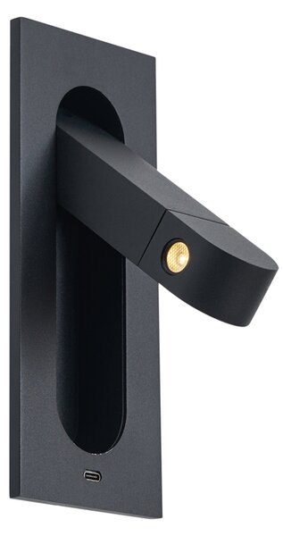 Moderna zidna svjetiljka crna uklj. LED i USB-C priključak - Hilton