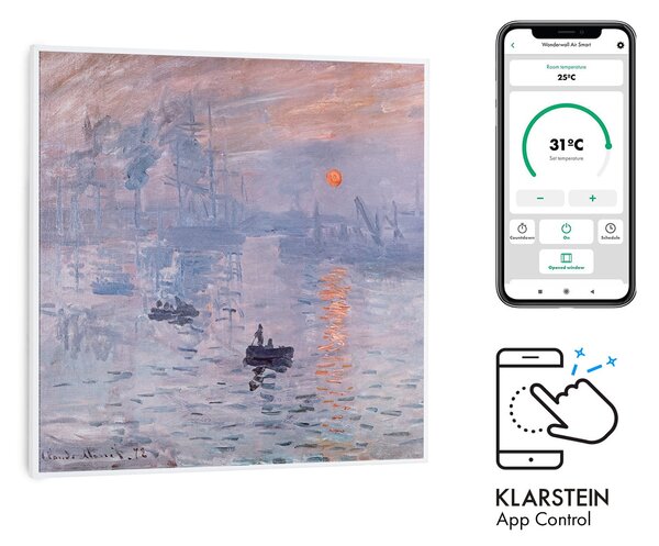 Klarstein Wonderwall Air Art Smart, infracrveni grijač, 60 x 60 cm, 350 W, aplikacija, izlazak sunca